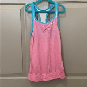 Pink with blue built in bra girl’s Nike tank top